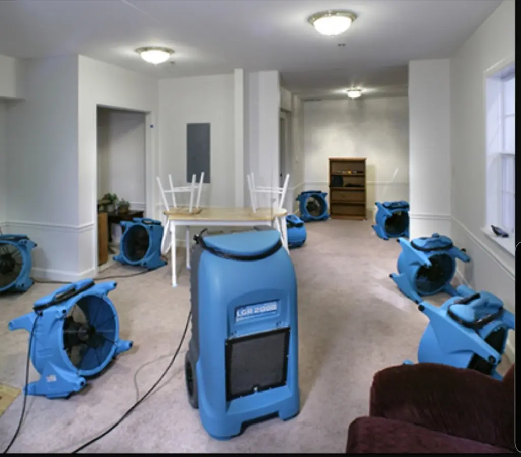 Air movers and dehumidifier setup for Water Damage Restoration in McCandless